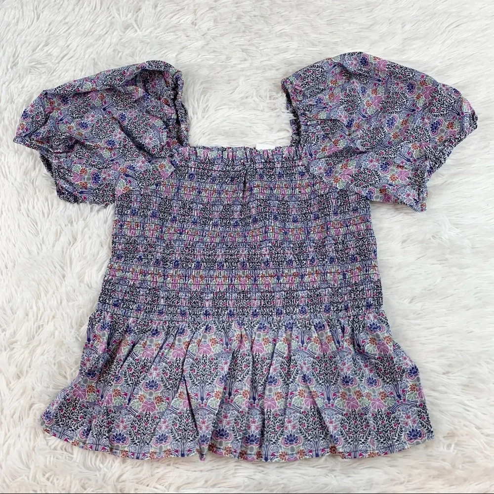 J Crew Smocked squareneck organic cotton top in Liberty Club Nouveau floral